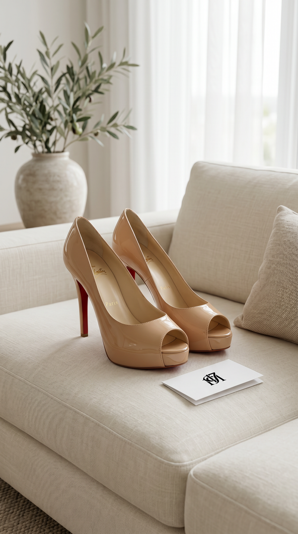 Premium Christian Louboutin Beige patent leather pumps